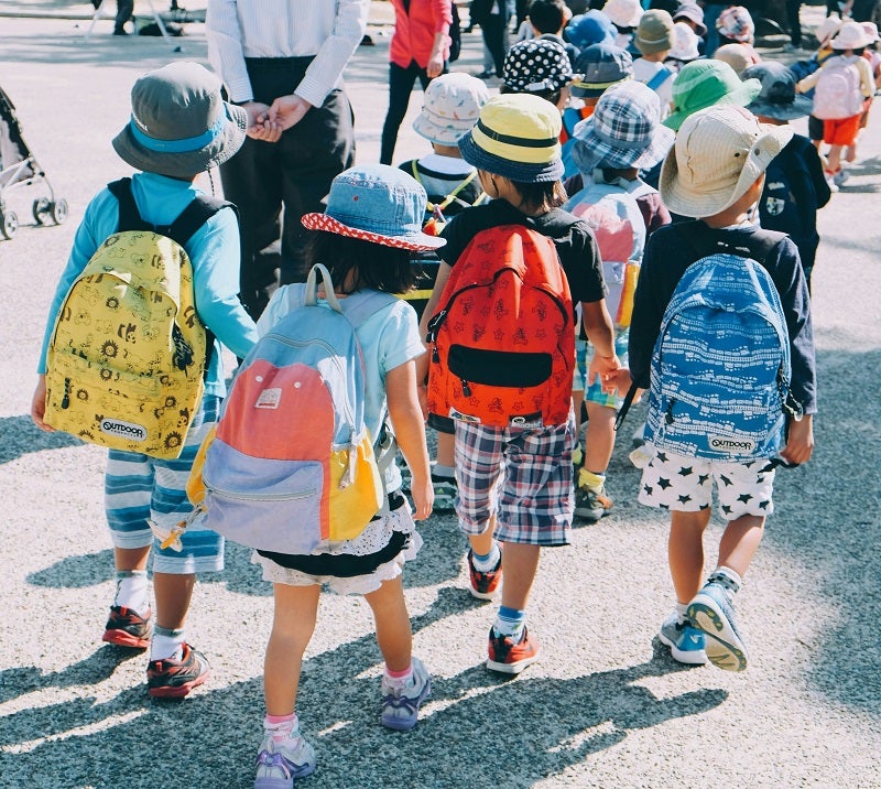 School kids walking with backpacks